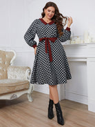 Plus Size Plaid V-Neck Long Sleeve Dress - Guy Christopher