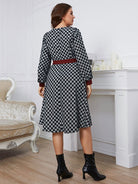 Plus Size Plaid V-Neck Long Sleeve Dress - Guy Christopher