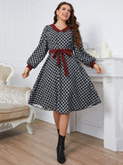 Plus Size Plaid V-Neck Long Sleeve Dress - Guy Christopher