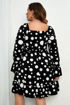 Plus Size Polka Dot Sweetheart Neck Flounce Sleeve Mini Dress - Guy Christopher