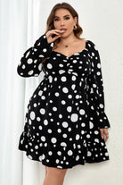 Plus Size Polka Dot Sweetheart Neck Flounce Sleeve Mini Dress - Guy Christopher