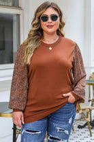 Plus Size Printed Dropped Shoulder Round Neck Blouse - Guy Christopher