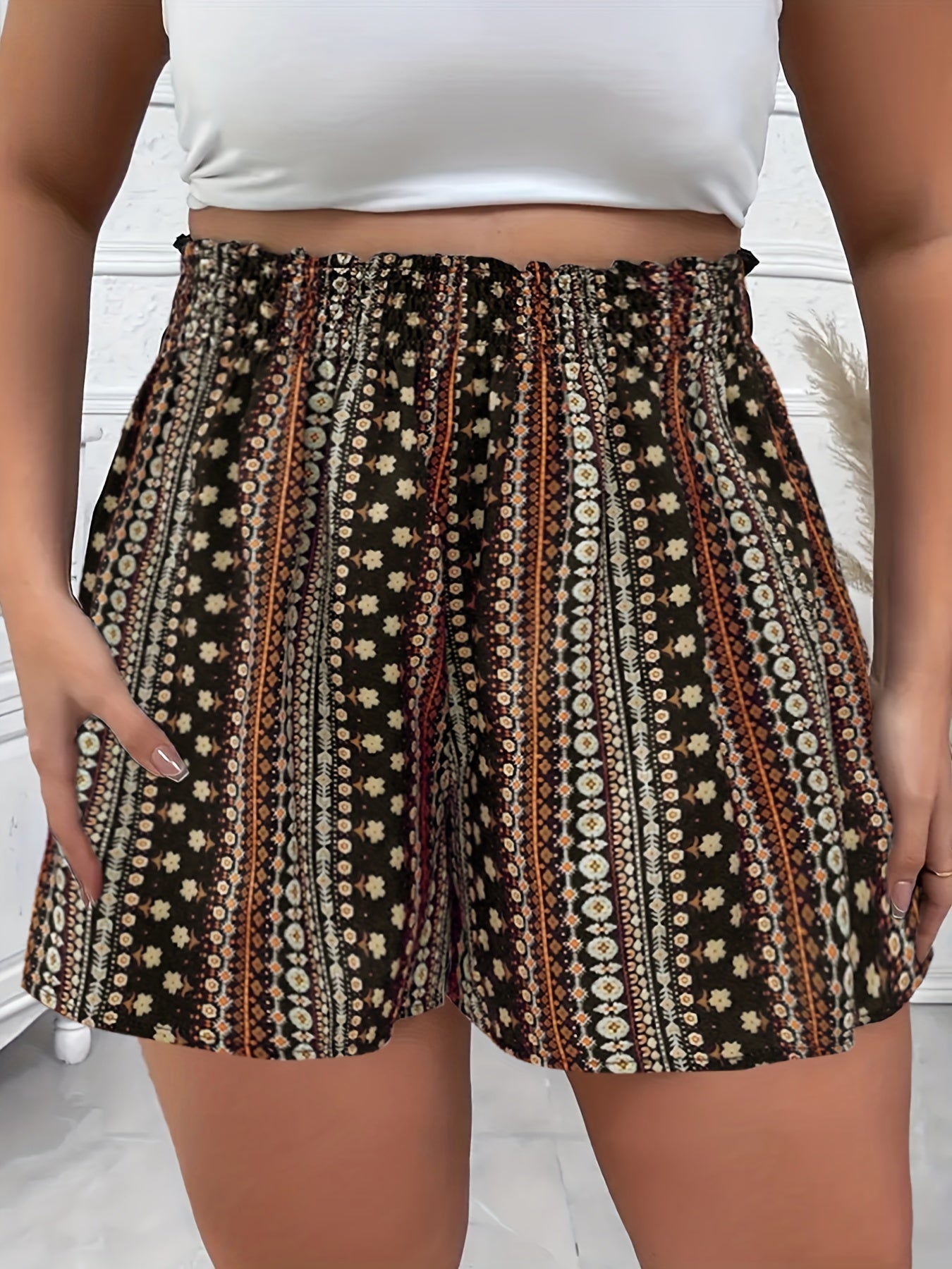 Plus Size Printed High Waist Shorts - Guy Christopher