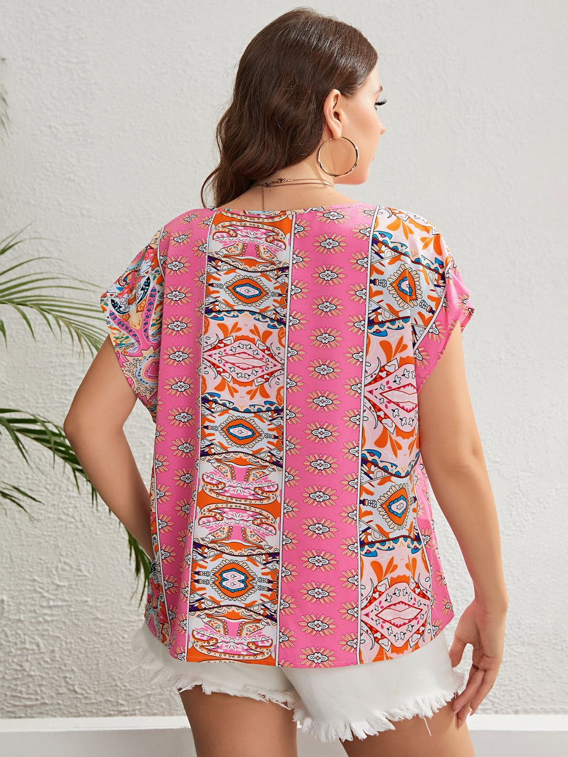 Plus Size Printed Round Neck Blouse - Guy Christopher