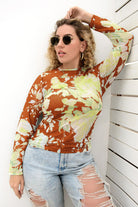 Plus Size Printed Round Neck Long Sleeve Blouse - Guy Christopher
