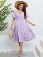 Plus Size Printed Smocked Waist Surplice Dress - Guy Christopher