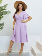 Plus Size Printed Smocked Waist Surplice Dress - Guy Christopher