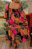 Plus Size Printed Square Neck Balloon Sleeve Dress - Guy Christopher