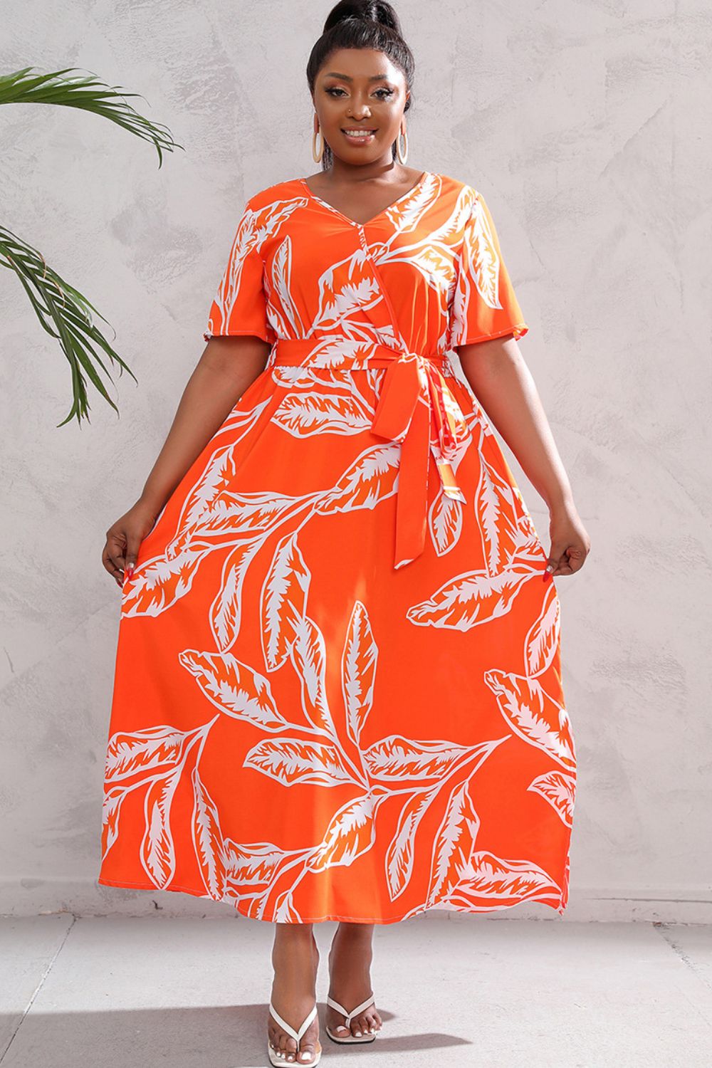 Plus Size Printed Surplice Short Sleeve Maxi Dress - Guy Christopher