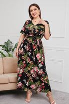 Plus Size Printed Surplice Short Sleeve Maxi Dress - Guy Christopher