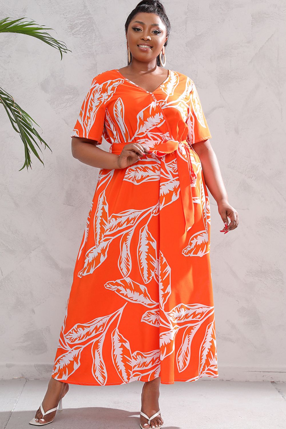 Plus Size Printed Surplice Short Sleeve Maxi Dress - Guy Christopher