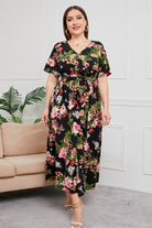Plus Size Printed Surplice Short Sleeve Maxi Dress - Guy Christopher