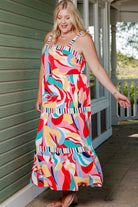 Plus Size Printed Tie Straps Straight Neck Maxi Dress - Guy Christopher