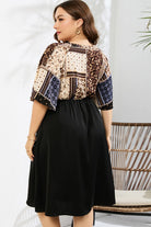 Plus Size Printed Two-Tone Flutter Sleeve Dress - Guy Christopher