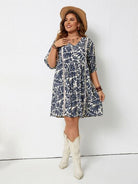 Plus Size Printed V-Neck Half Sleeve Mini Dress - Guy Christopher