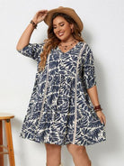 Plus Size Printed V-Neck Half Sleeve Mini Dress - Guy Christopher