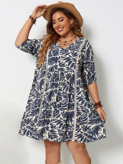 Plus Size Printed V-Neck Half Sleeve Mini Dress - Guy Christopher