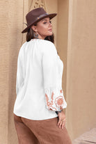 Plus Size Printed V-Neck Long Sleeve Blouse - Guy Christopher