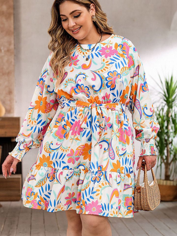 Plus Size Round Neck Lantern Sleeve Dress - Guy Christopher