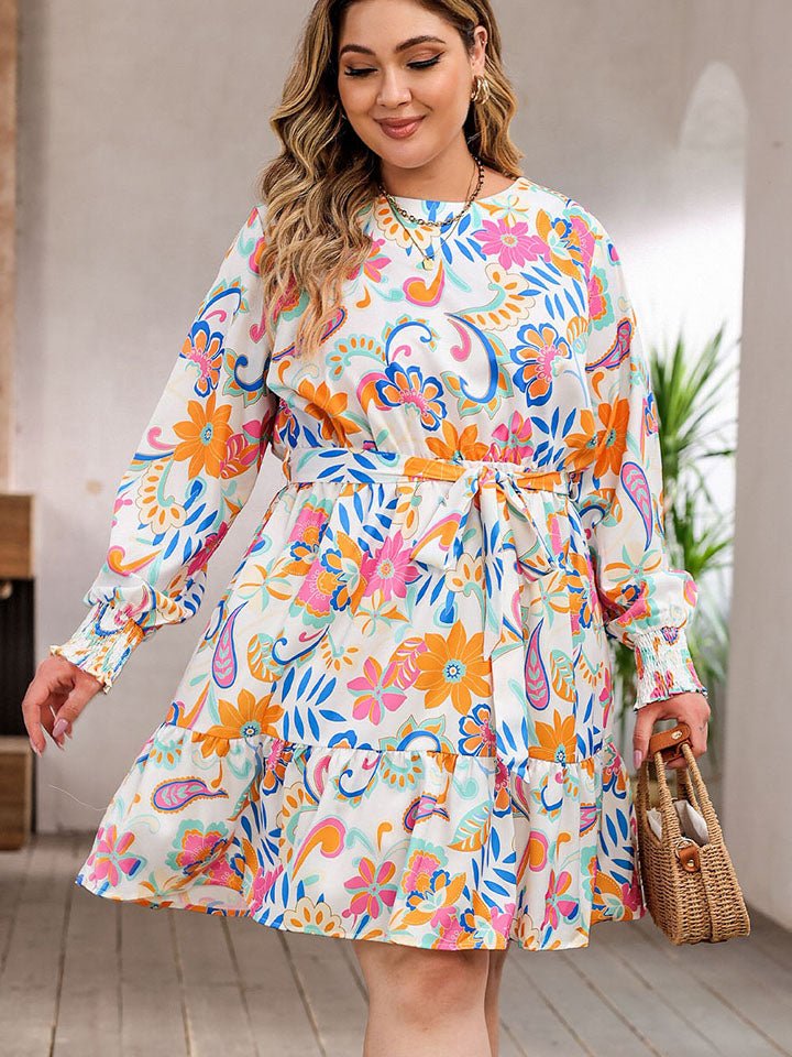 Plus Size Round Neck Lantern Sleeve Dress - Guy Christopher