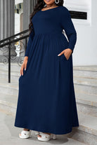 Plus Size Round Neck Long Sleeve Maxi Dress with Pockets - Guy Christopher