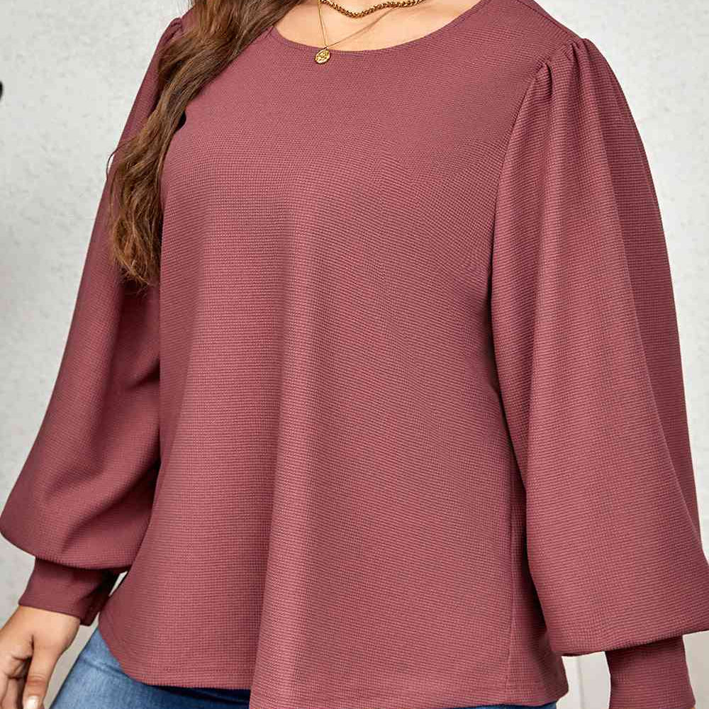 Plus Size Round Neck Puff Sleeve Top - Guy Christopher