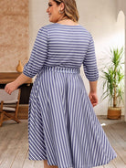 Plus Size Round Neck Striped Tie Waist Dress - Guy Christopher