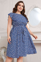 Plus Size Round Neck Tie Waist Dress - Guy Christopher