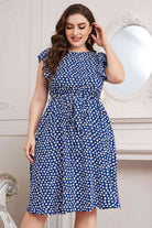 Plus Size Round Neck Tie Waist Dress - Guy Christopher