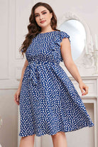 Plus Size Round Neck Tie Waist Dress - Guy Christopher