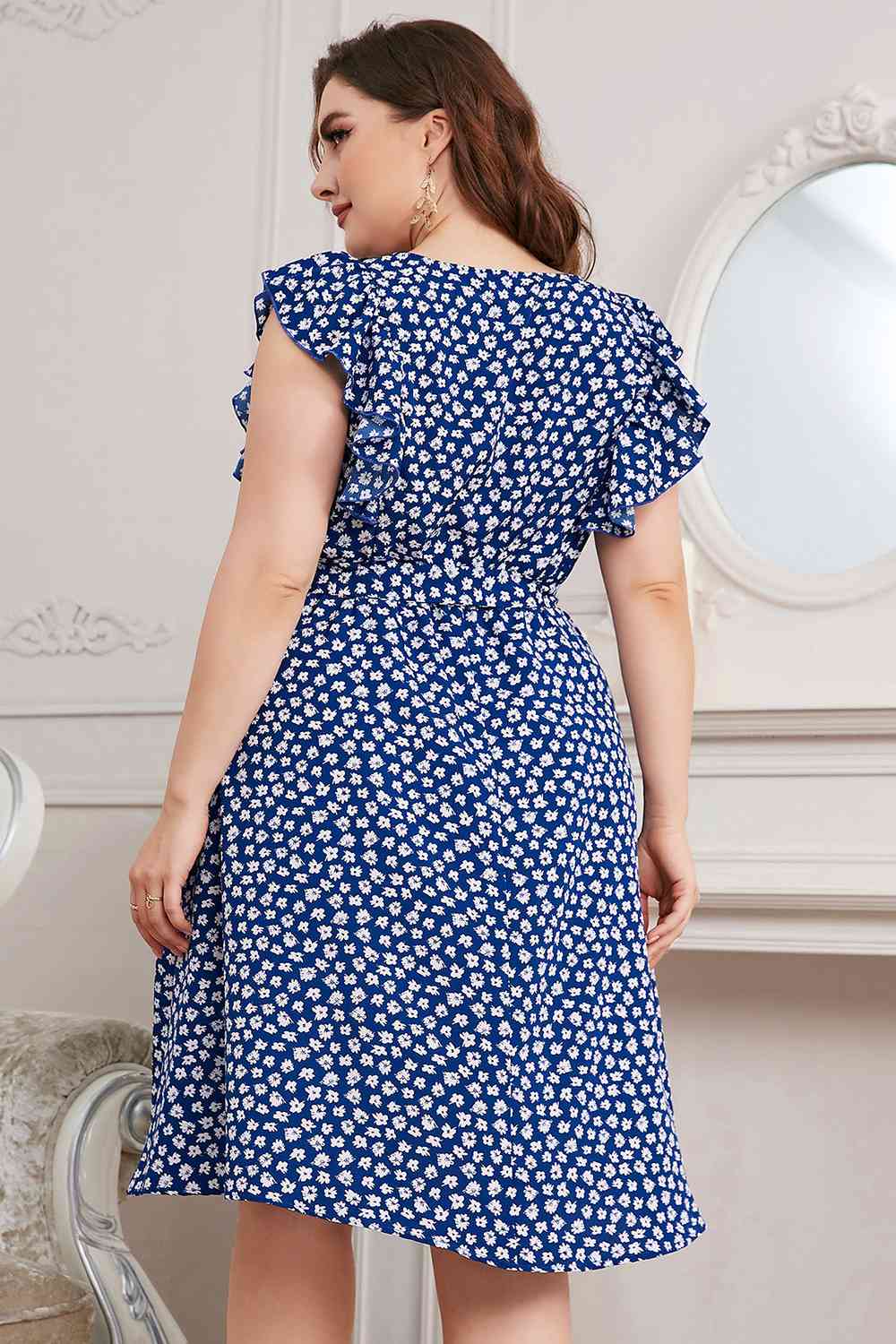 Plus Size Round Neck Tie Waist Dress - Guy Christopher