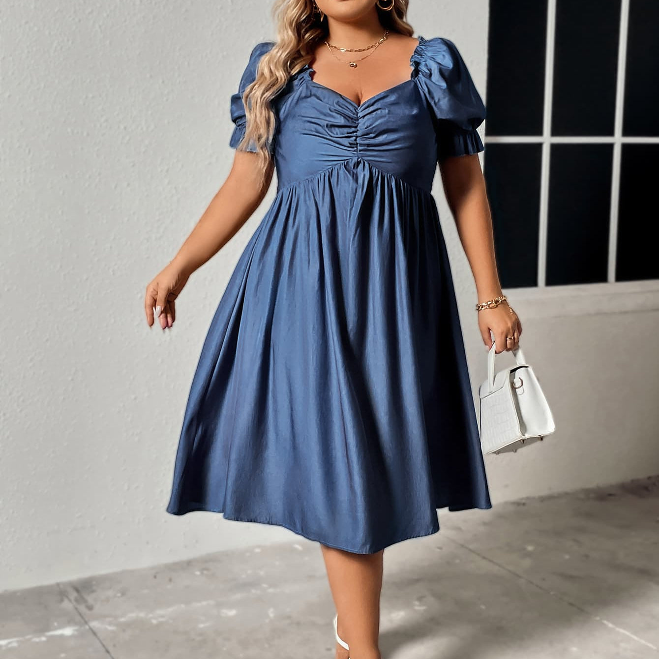 Plus Size Ruched Sweetheart Neck Dress - Guy Christopher
