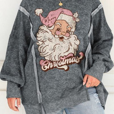 Plus Size Santa Graphic Exposed Seam Long Sleeve Sweatshirt - Guy Christopher