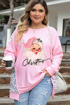 Plus Size Santa Leopard Dropped Shoulder Sweatshirt - Guy Christopher