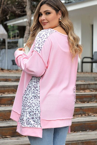 Plus Size Santa Leopard Dropped Shoulder Sweatshirt - Guy Christopher