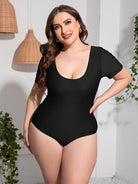 Plus Size Scoop Neck Short Sleeve One-Piece Swimsuit - Guy Christopher