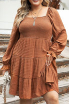 Plus Size Smocked Square Neck Tiered Dress - Guy Christopher