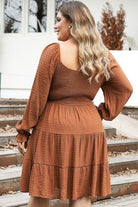 Plus Size Smocked Square Neck Tiered Dress - Guy Christopher