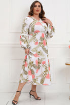 Plus Size Spliced Lace Surplice Balloon Sleeve Maxi Dress - Guy Christopher