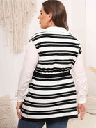 Plus Size Striped Colared Neck Tied Front Sweater Vest - Guy Christopher