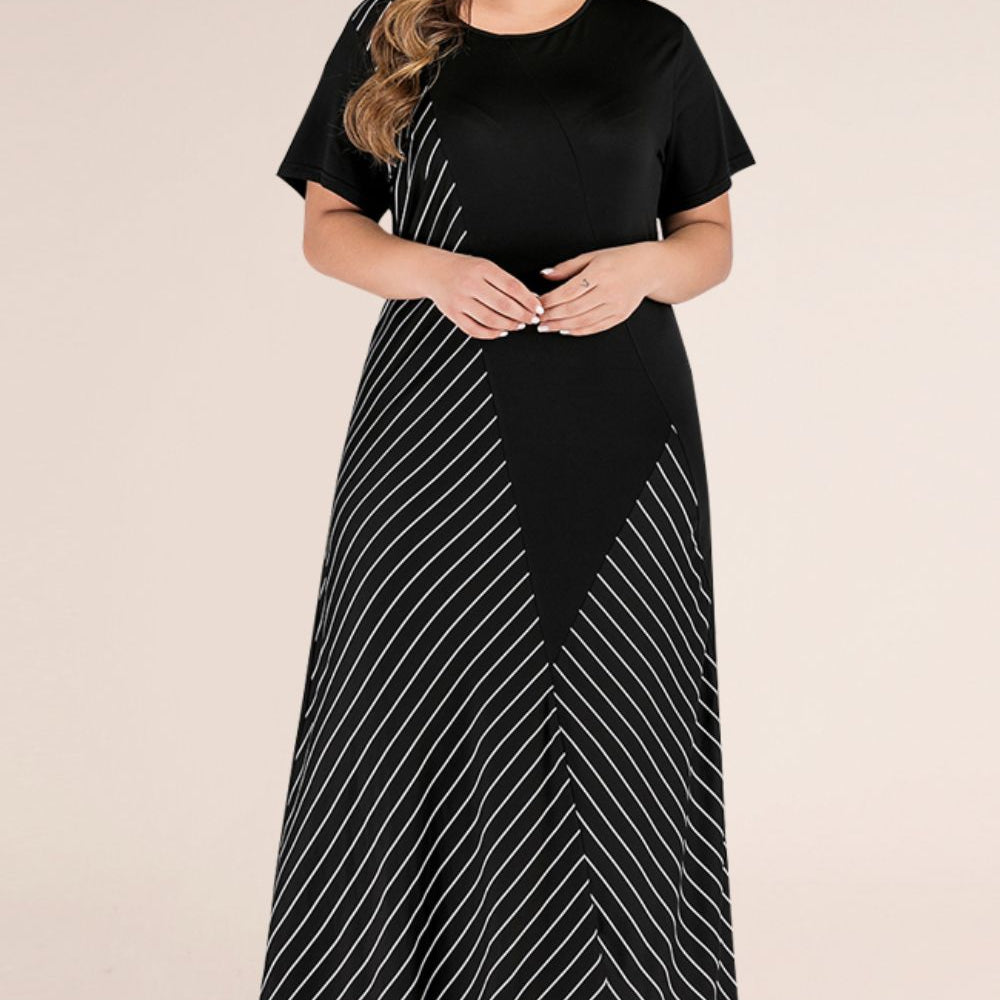 Plus Size Striped Color Block Tee Dress - Guy Christopher