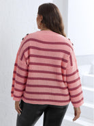 Plus Size Striped Dropped Shoulder Sweater - Guy Christopher