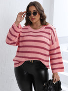 Plus Size Striped Dropped Shoulder Sweater - Guy Christopher