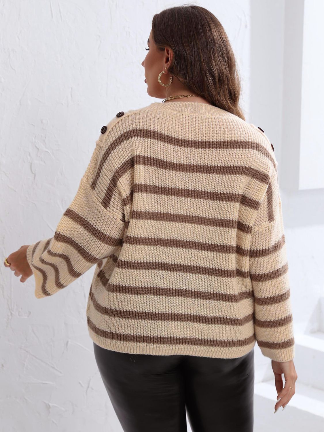 Plus Size Striped Dropped Shoulder Sweater - Guy Christopher