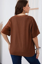 Plus Size Striped Notched Neck Half Sleeve Top - Guy Christopher