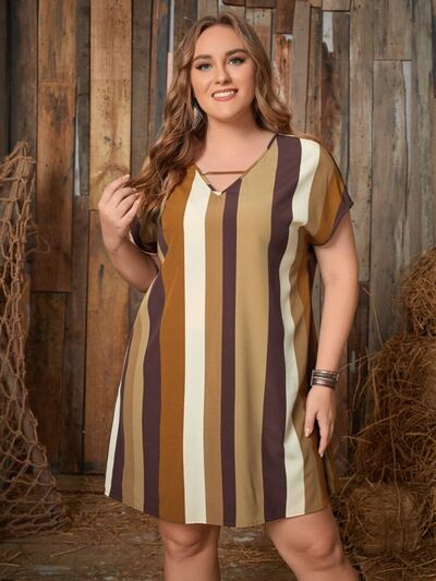 Plus Size Striped Short Sleeve Mini Dress - Guy Christopher