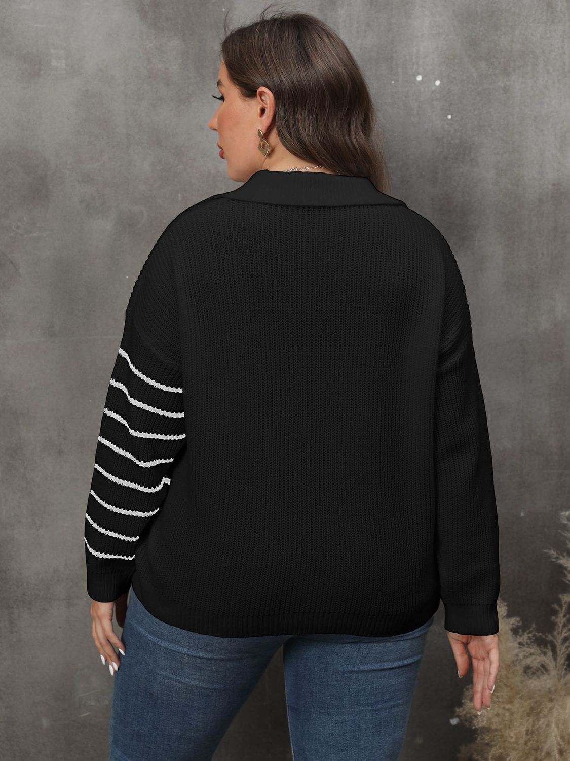 Plus Size Striped V-Neck Sweater - Guy Christopher