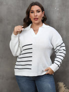 Plus Size Striped V-Neck Sweater - Guy Christopher