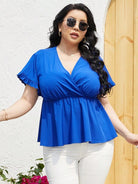 Plus Size Surplice Neck Babydoll Blouse - Guy Christopher