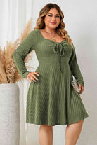 Plus Size Sweetheart Neck Long Sleeve Ribbed Dress - Guy Christopher